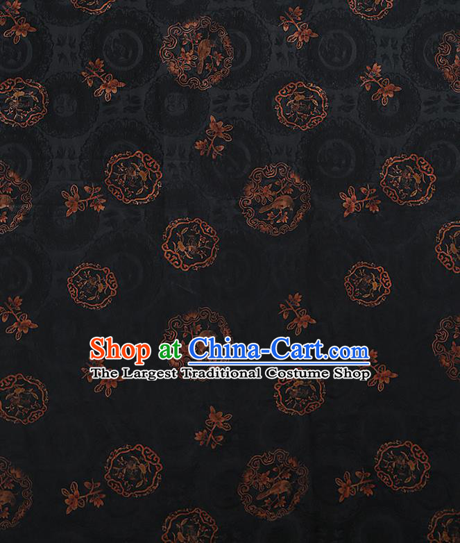 Chinese Classical Printing Birds Pattern Design Black Gambiered Guangdong Gauze Fabric Asian Traditional Cheongsam Silk Material