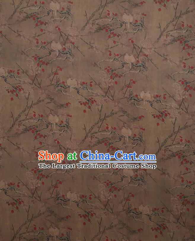 Chinese Classical Printing Birds Pattern Design Khaki Gambiered Guangdong Gauze Fabric Asian Traditional Cheongsam Silk Material