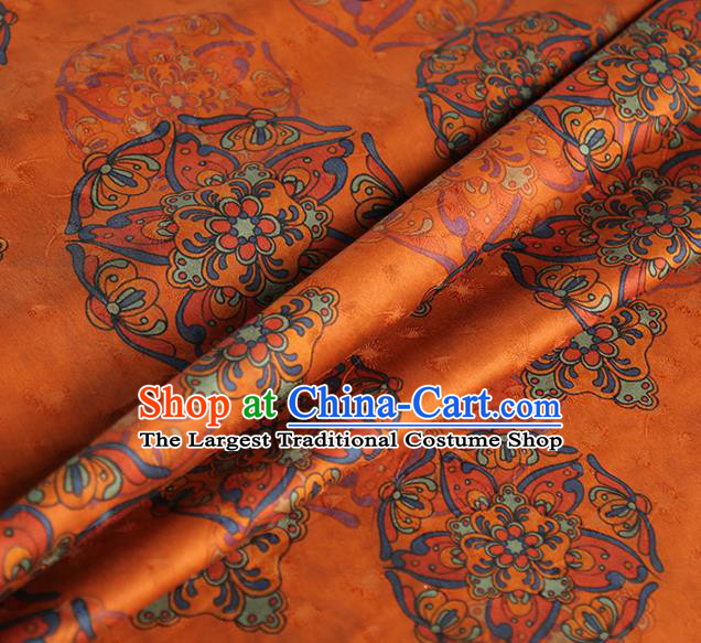 Chinese Classical Printing Pattern Design Orange Gambiered Guangdong Gauze Fabric Asian Traditional Cheongsam Silk Material