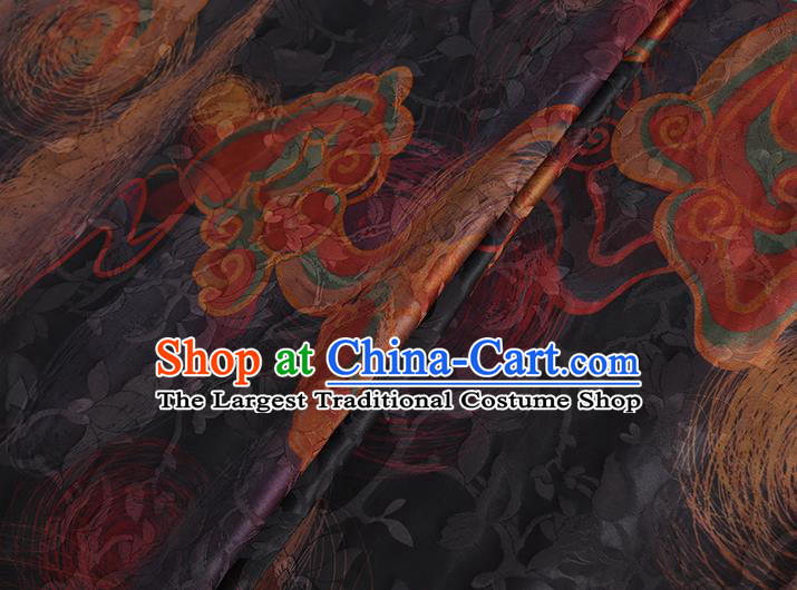 Chinese Classical Printing Cloud Pattern Design Black Gambiered Guangdong Gauze Fabric Asian Traditional Cheongsam Silk Material