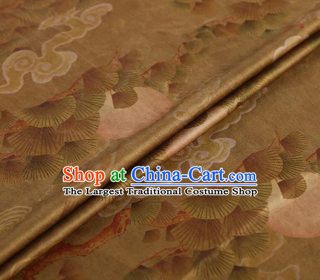 Chinese Classical Printing Cloud Pine Pattern Design Khaki Gambiered Guangdong Gauze Fabric Asian Traditional Cheongsam Silk Material
