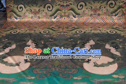 Asian Chinese Traditional Crane Pattern Design Green Gambiered Guangdong Gauze Fabric Silk Material
