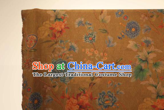 Asian Chinese Traditional Peony Pattern Design Brown Gambiered Guangdong Gauze Fabric Silk Material