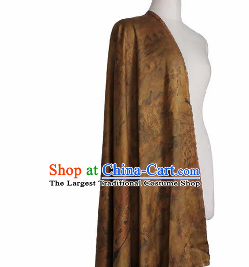 Chinese Classical Printing Goddess Luo Pattern Design Khaki Gambiered Guangdong Gauze Fabric Asian Traditional Cheongsam Silk Material