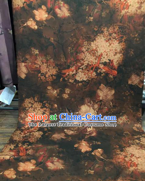 Asian Chinese Traditional Pear Flowers Pattern Design Brown Gambiered Guangdong Gauze Fabric Silk Material