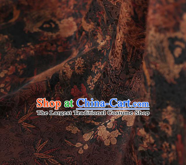 Chinese Classical Jacquard Plum Pattern Design Deep Brown Gambiered Guangdong Gauze Fabric Asian Traditional Cheongsam Silk Material