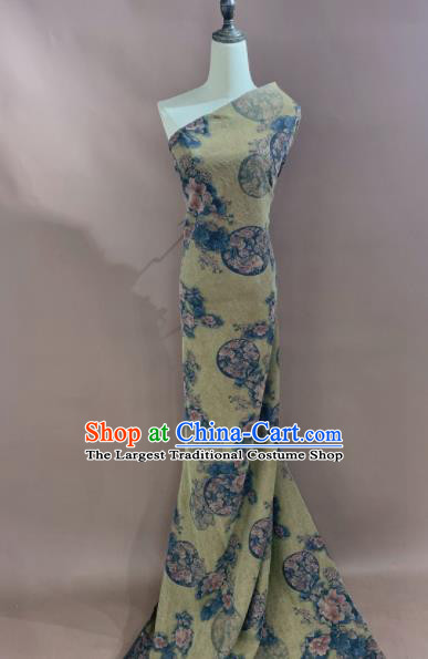 Asian Chinese Traditional Peony Fan Pattern Design Yellow Gambiered Guangdong Gauze Fabric Silk Material