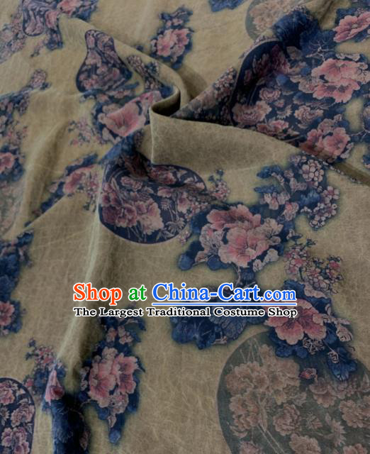 Asian Chinese Traditional Peony Fan Pattern Design Yellow Gambiered Guangdong Gauze Fabric Silk Material