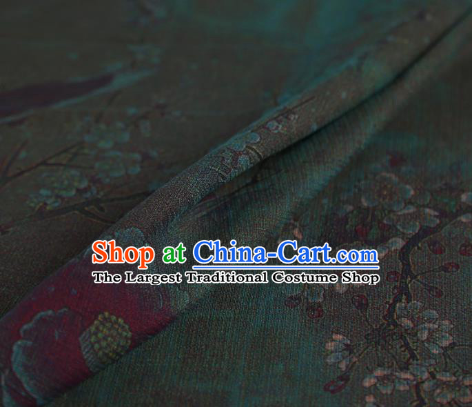 Chinese Classical Printing Plum Pattern Design Atrovirens Gambiered Guangdong Gauze Fabric Asian Traditional Cheongsam Silk Material