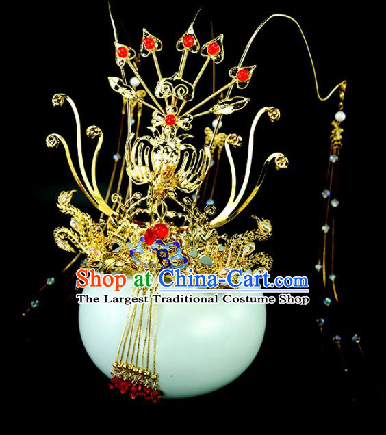 Chinese Classical Wedding Golden Phoenix Coronet Hair Accessories Ancient Bride Hairpins for Women