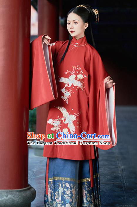 Chinese Ancient Princess Embroidered Red Long Blouse Traditional Ming Dynasty Imperial Concubine Costumes for Women