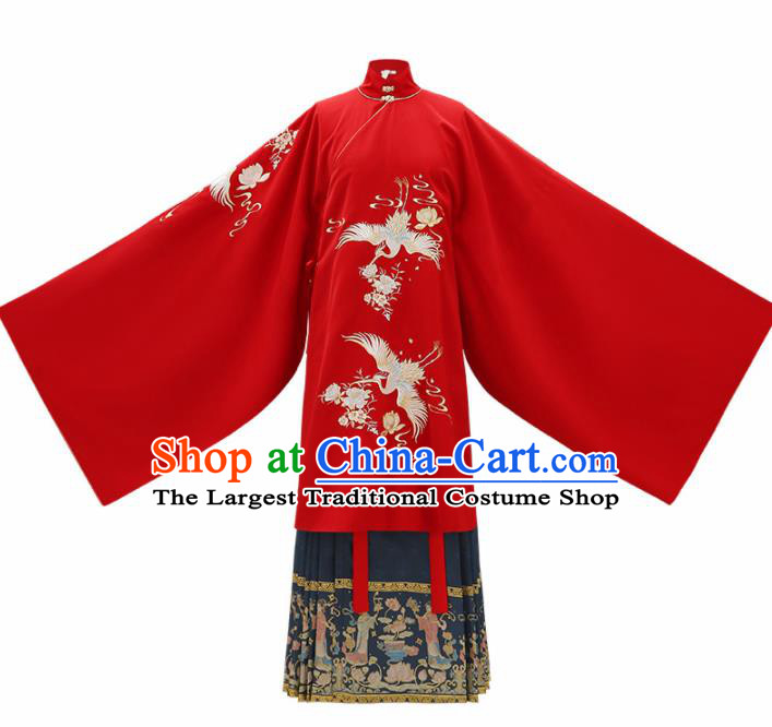 Chinese Ancient Princess Embroidered Red Long Blouse Traditional Ming Dynasty Imperial Concubine Costumes for Women