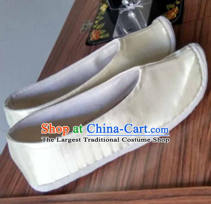 Chinese Traditional White Satin Shoes Opera Shoes Hanfu Shoes Princess Shoes for Women