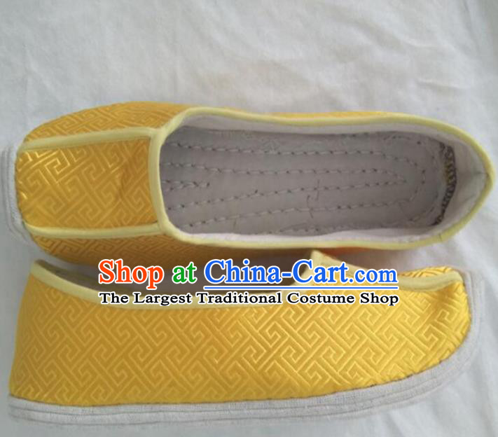 Chinese Kung Fu Shoes Yellow Brocade Shoes Traditional Hanfu Shoes Opera Shoes for Men