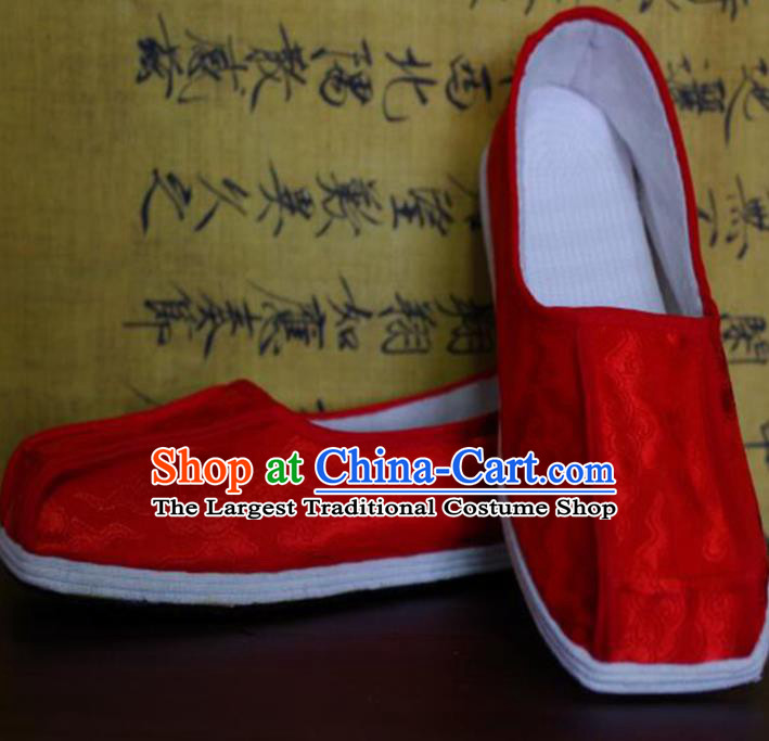 Chinese Kung Fu Shoes Red Brocade Shoes Traditional Hanfu Shoes Opera Shoes for Men