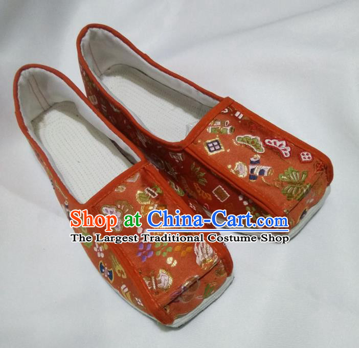 Chinese Traditional Orange Brocade Shoes Opera Shoes Hanfu Shoes Ancient Princess Shoes for Women