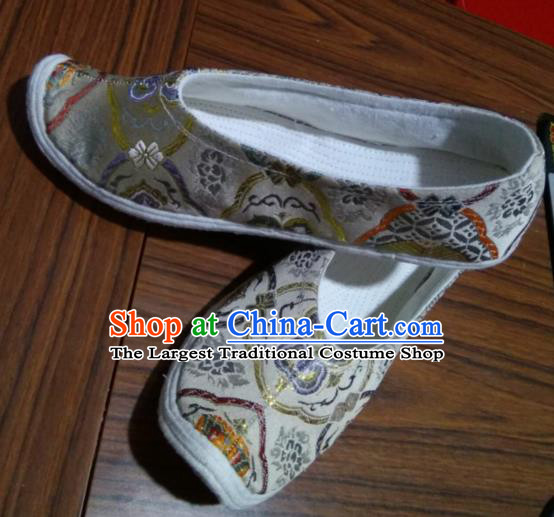 Chinese Kung Fu Shoes Light Grey Brocade Shoes Traditional Hanfu Shoes Opera Shoes for Men