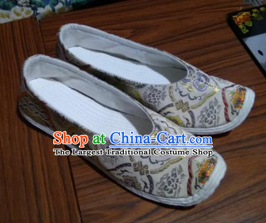 Chinese Kung Fu Shoes Light Grey Brocade Shoes Traditional Hanfu Shoes Opera Shoes for Men