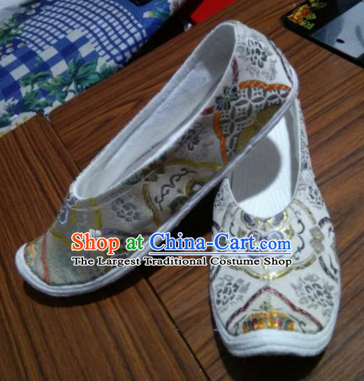 Chinese Kung Fu Shoes Light Grey Brocade Shoes Traditional Hanfu Shoes Opera Shoes for Men