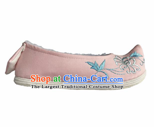 Chinese Traditional Embroidered Pink Bow Shoes Opera Shoes Hanfu Shoes Ancient Princess Shoes for Women