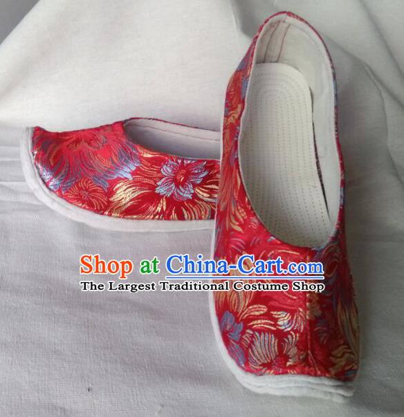 Chinese Traditional Red Brocade Bow Shoes Opera Shoes Hanfu Shoes Ancient Princess Shoes for Women