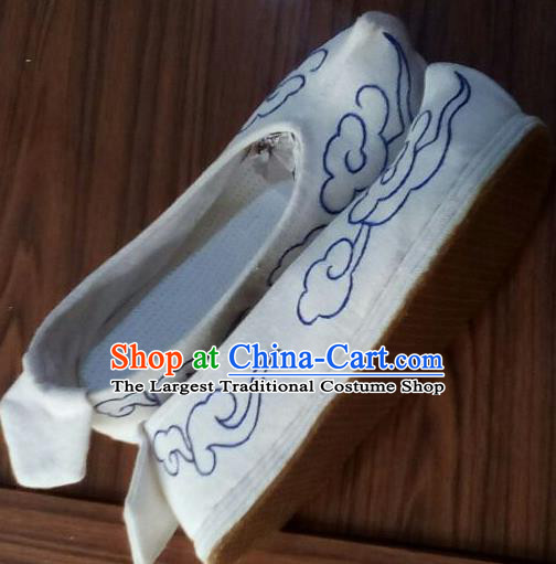 Chinese Traditional Handmade Embroidered White Shoes Opera Shoes Hanfu Shoes Ancient Princess Shoes for Women