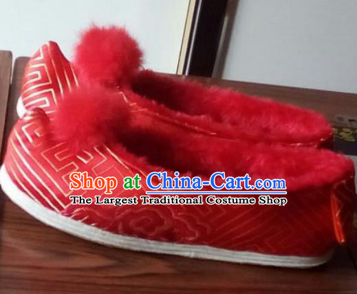 Chinese Traditional Handmade Red Brocade Shoes Opera Shoes Hanfu Shoes Ancient Princess Shoes for Women