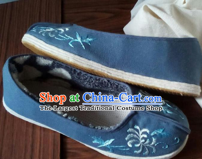 Chinese Traditional Handmade Embroidered Chrysanthemum Navy Shoes Opera Shoes Hanfu Shoes Ancient Princess Shoes for Women