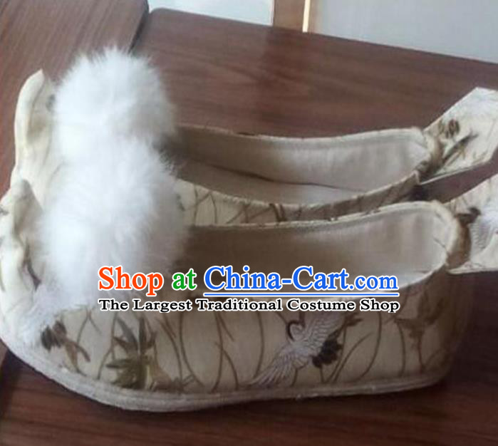 Chinese Traditional Handmade White Brocade Shoes Opera Shoes Hanfu Shoes Ancient Princess Shoes for Women