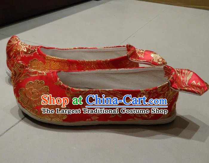 Chinese Traditional Handmade Red Brocade Shoes Opera Shoes Hanfu Shoes Ancient Princess Shoes for Women