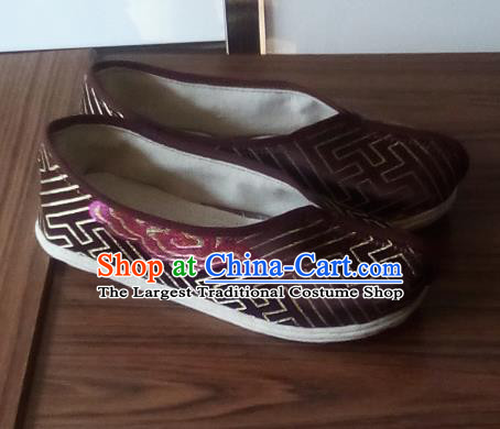 Chinese Traditional Handmade Deep Brown Brocade Shoes Opera Shoes Hanfu Shoes Ancient Princess Shoes for Women