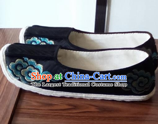 Chinese Kung Fu Shoes Handmade Embroidered Black Brocade Shoes Traditional Hanfu Shoes Opera Shoes for Men