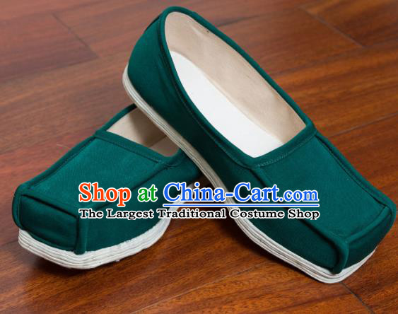 Chinese Handmade Ming Dynasty Green Cloth Shoes Traditional Hanfu Shoes Opera Shoes for Men