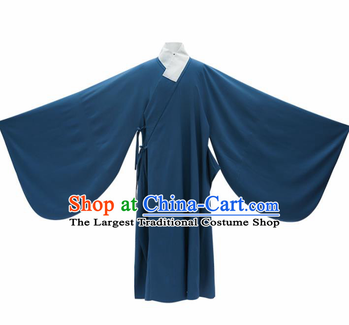 Chinese Ancient Taoist Priest Blue Robe Traditional Ming Dynasty Scholar Costumes for Men