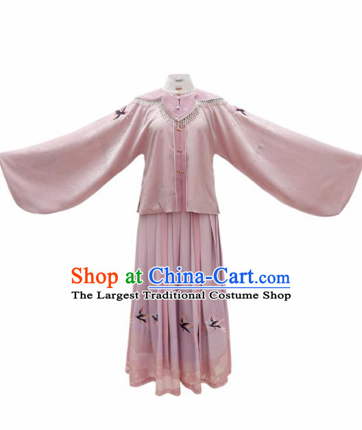 Chinese Ancient Rich Young Lady Pink Dress Traditional Ming Dynasty Nobility Girl Costumes for Women