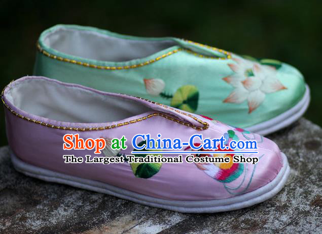 Chinese Traditional National Embroidered Mandarin Duck Lotus Shoes Hanfu Shoes for Women