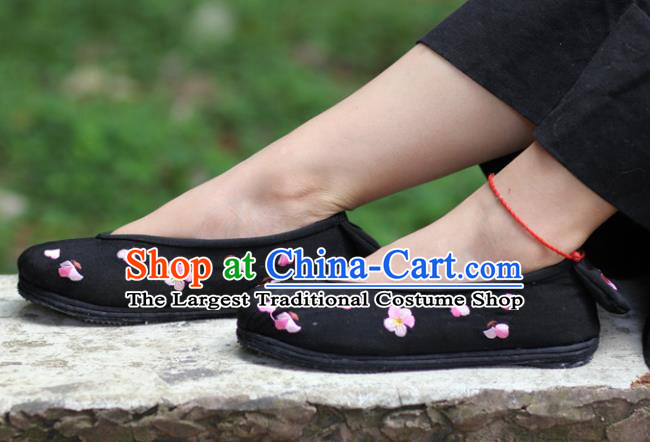 Chinese Embroidered Peach Blossom Black Shoes Handmade Hanfu Shoes Traditional National Shoes for Women
