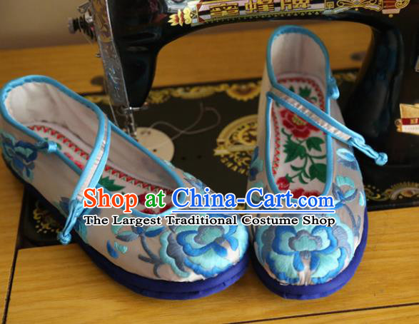 Chinese Embroidered Peony Grey Shoes Handmade Hanfu Shoes Traditional National Shoes for Women