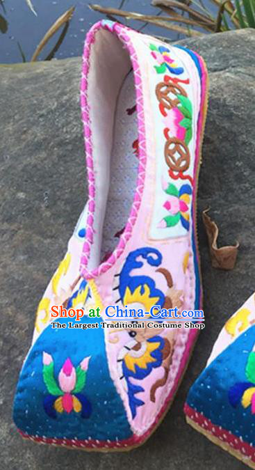 Chinese Handmade Embroidered Pink Shoes Hanfu Shoes Traditional National Shoes for Women