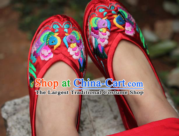 Chinese Handmade Embroidered Mandarin Duck Red Shoes Hanfu Shoes Traditional National Shoes for Women