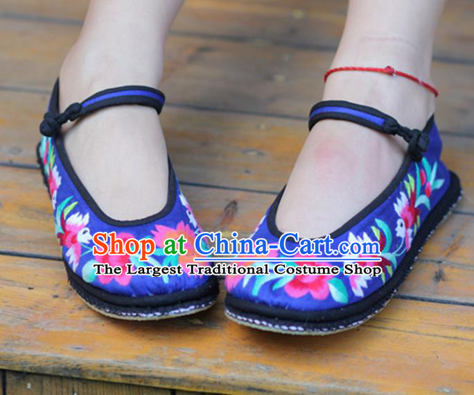 Chinese Traditional National Embroidered Flowers Navy Shoes Hanfu Shoes for Women