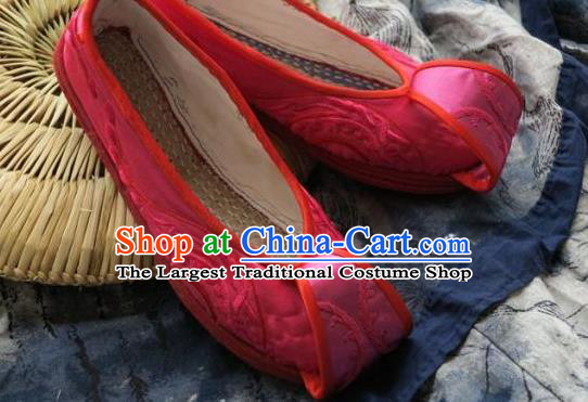 Chinese Handmade Rosy Embroidered Shoes Hanfu Shoes Traditional National Shoes for Women