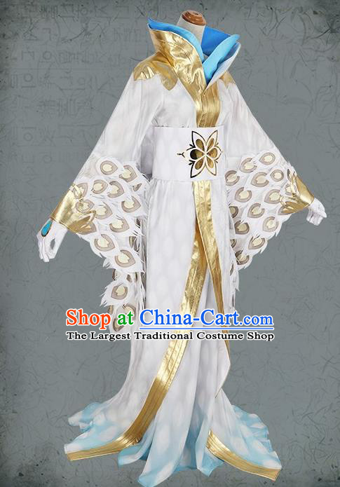 Chinese Cosplay Game Fairy Queen White Dress Traditional Ancient Female Swordsman Costume for Women
