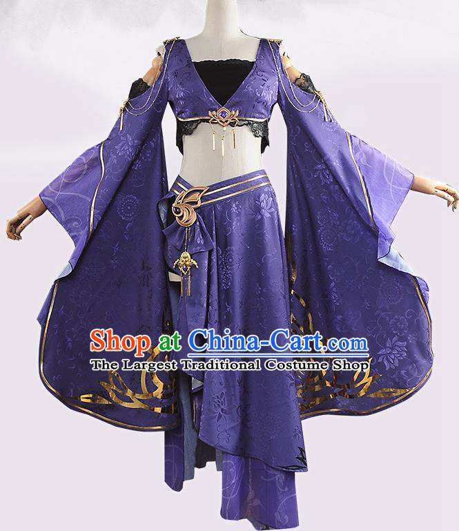 Chinese Cosplay Game Fairy Princess Purple Dress Traditional Ancient Female Swordsman Costume for Women