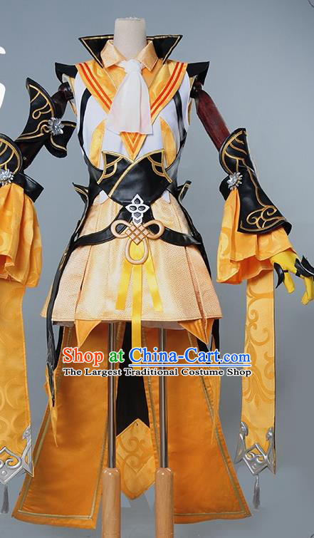 Chinese Cosplay Game Fairy Golden Dress Traditional Ancient Female Swordsman Costume for Women