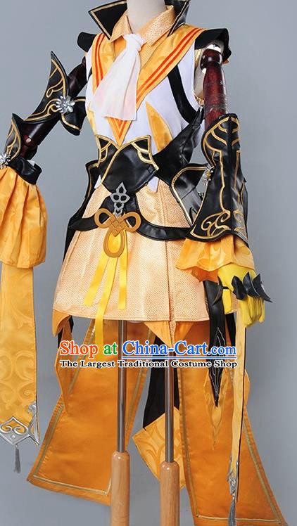 Chinese Cosplay Game Fairy Golden Dress Traditional Ancient Female Swordsman Costume for Women