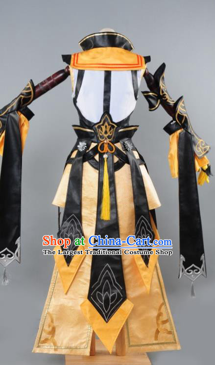 Chinese Cosplay Game Fairy Golden Dress Traditional Ancient Female Swordsman Costume for Women