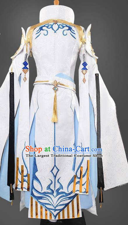 Chinese Cosplay Taoist Priest Swordsman White Hanfu Clothing Traditional Ancient Knight Costume for Men