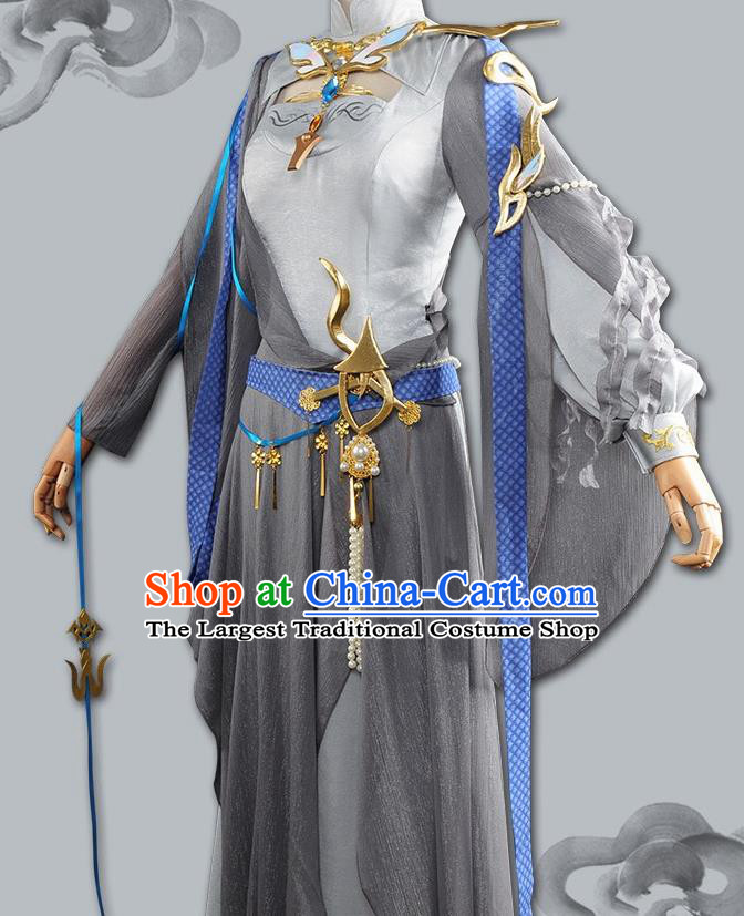 Chinese Cosplay Game Fairy Princess Grey Dress Traditional Ancient Female Swordsman Costume for Women