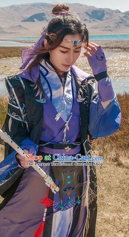 Chinese Cosplay Game Taoist Nun Purple Dress Traditional Ancient Female Swordsman Costume for Women